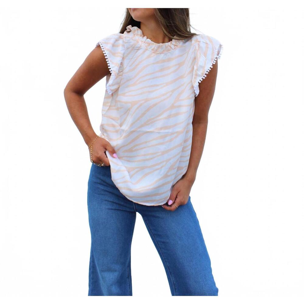 NEW STEWART SIMMONS poly ruffle sleeve blouse in white/orange - Picture 2 of 2